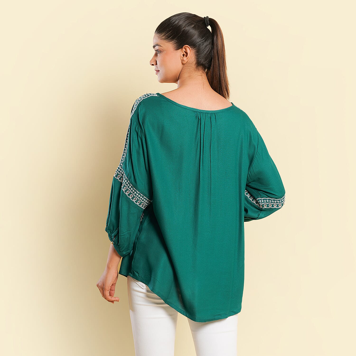 TAMSY Embroidered Top (Size XL, 20-22) - Green