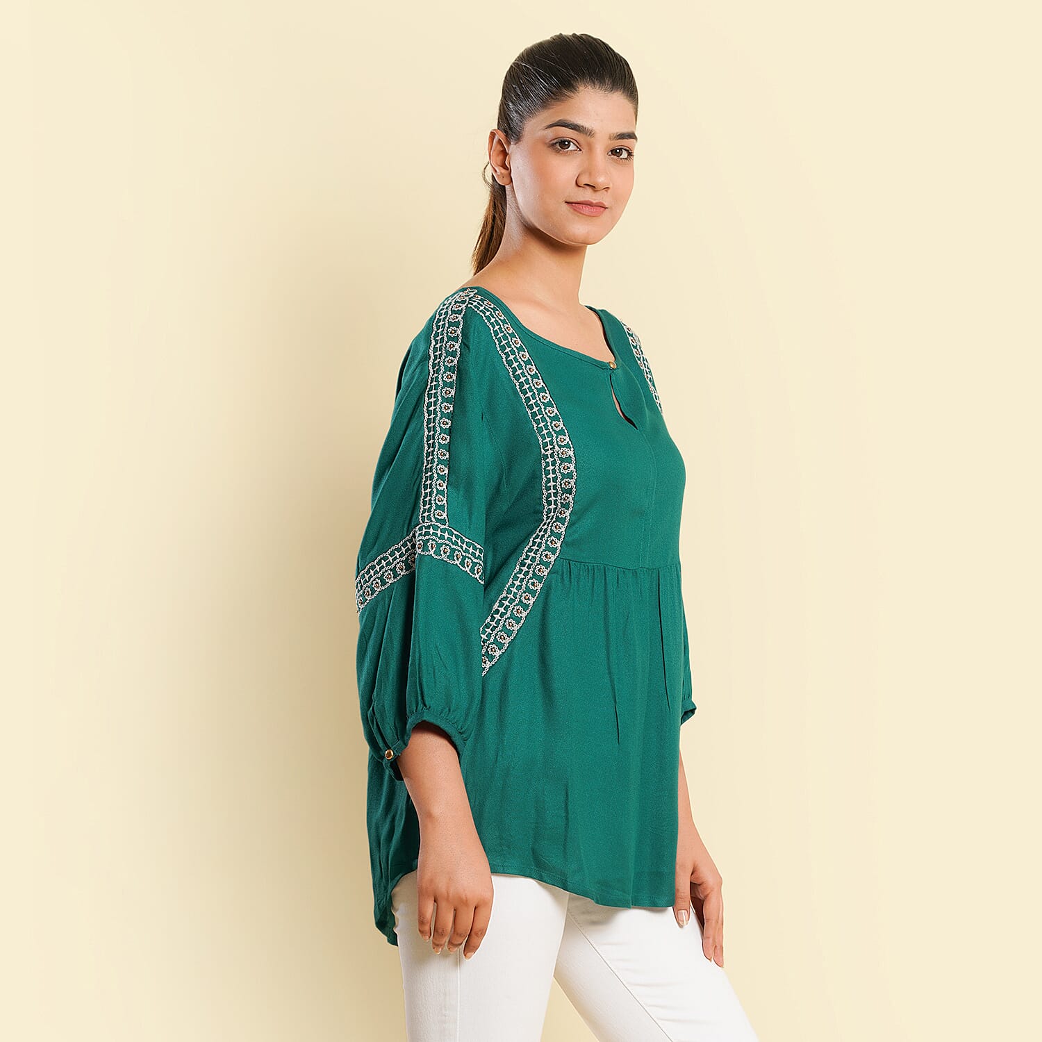 TAMSY Embroidered Top (Size XL, 20-22) - Green