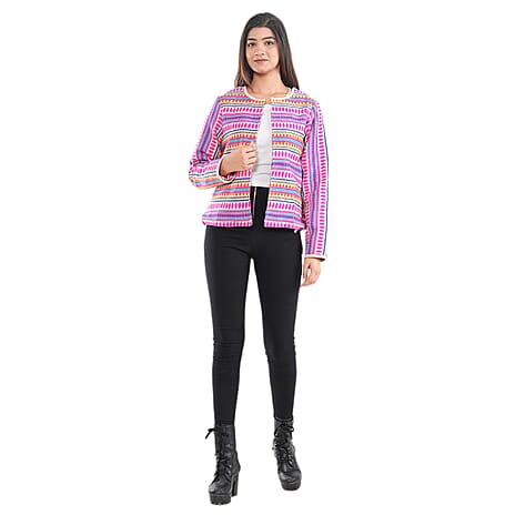 TAMSY Round Neck Long Sleeves Jacket (Size S,8-10) - Pink & Multi