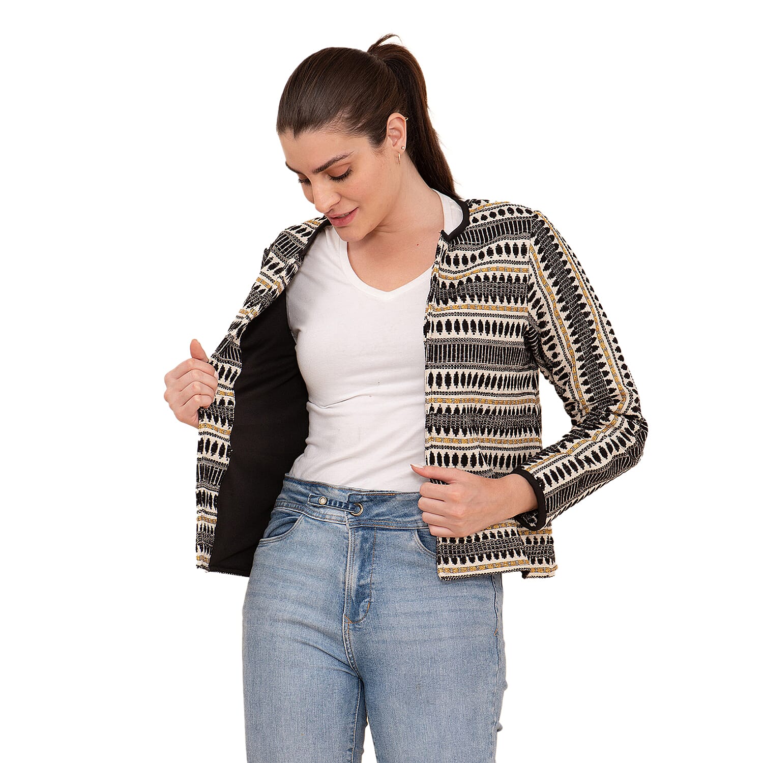 TAMSY Printed Jacket (Size XXL) - Beige & Black