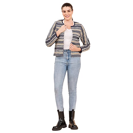 TAMSY Printed Jacket (Size XXL) - Navy & Off White