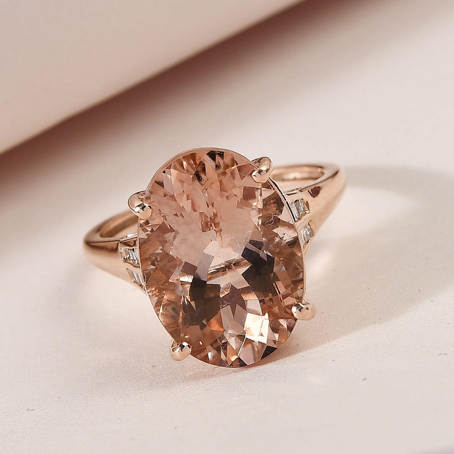 Close Out Deal - 14K Rose Gold Morganite (Ovl 7.7Cts) and Diamond Ring ...
