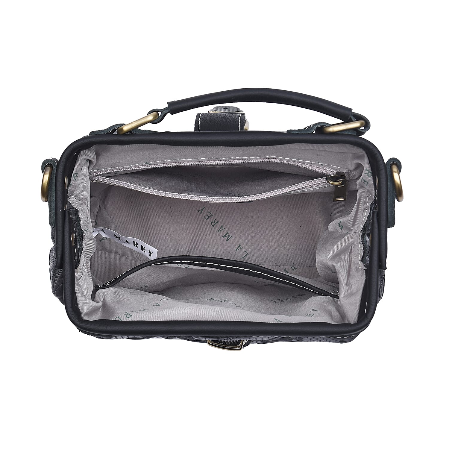 LA MAREY Genuine Leather Leaves Embossed Convertible Bag with Shoulder Strap - Black