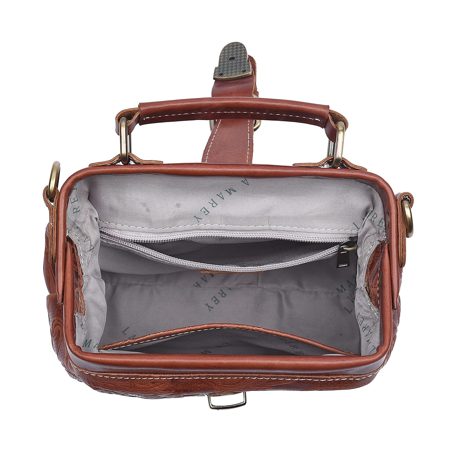 LA MAREY 100% Genuine Leather Leaves Embossed Convertible Bag with Shoulder Strap (Size 21x18x11Cm) - Brown