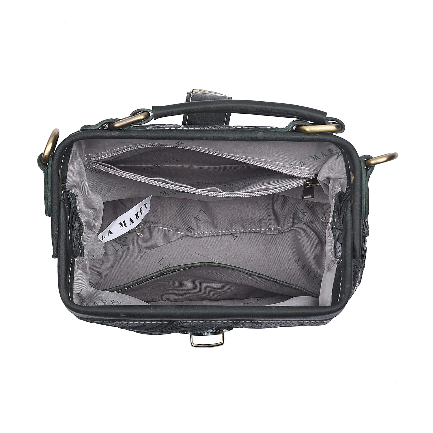 LA MAREY 100% Genuine Leather Leaf Embossed Convertible Bag with Shoulder Strap - Green