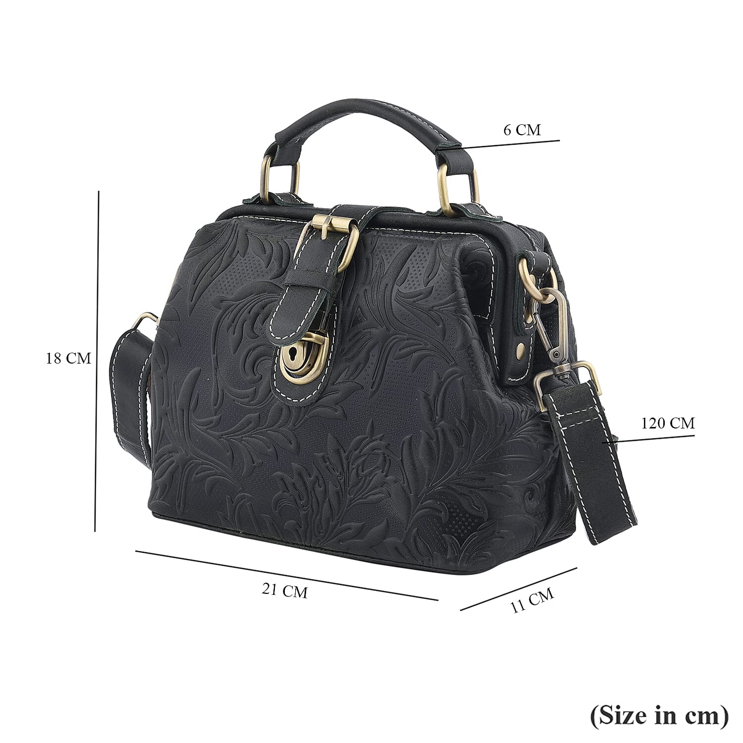 LA MAREY 100% Genuine Leather Leaf Embossed Convertible Bag with Shoulder Strap - Green