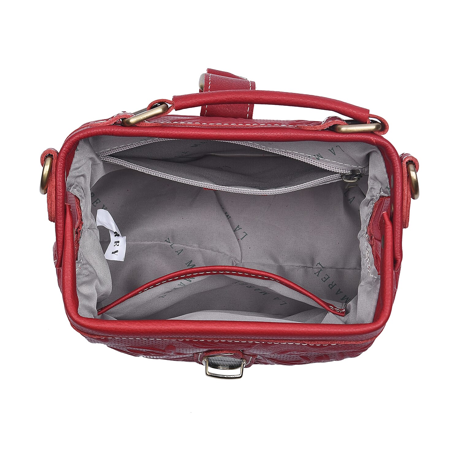 LA MAREY 100% Genuine Leather Leaves Embossed Convertible Bag with Shoulder Strap (Size 21x18x11Cm) - Burgundy