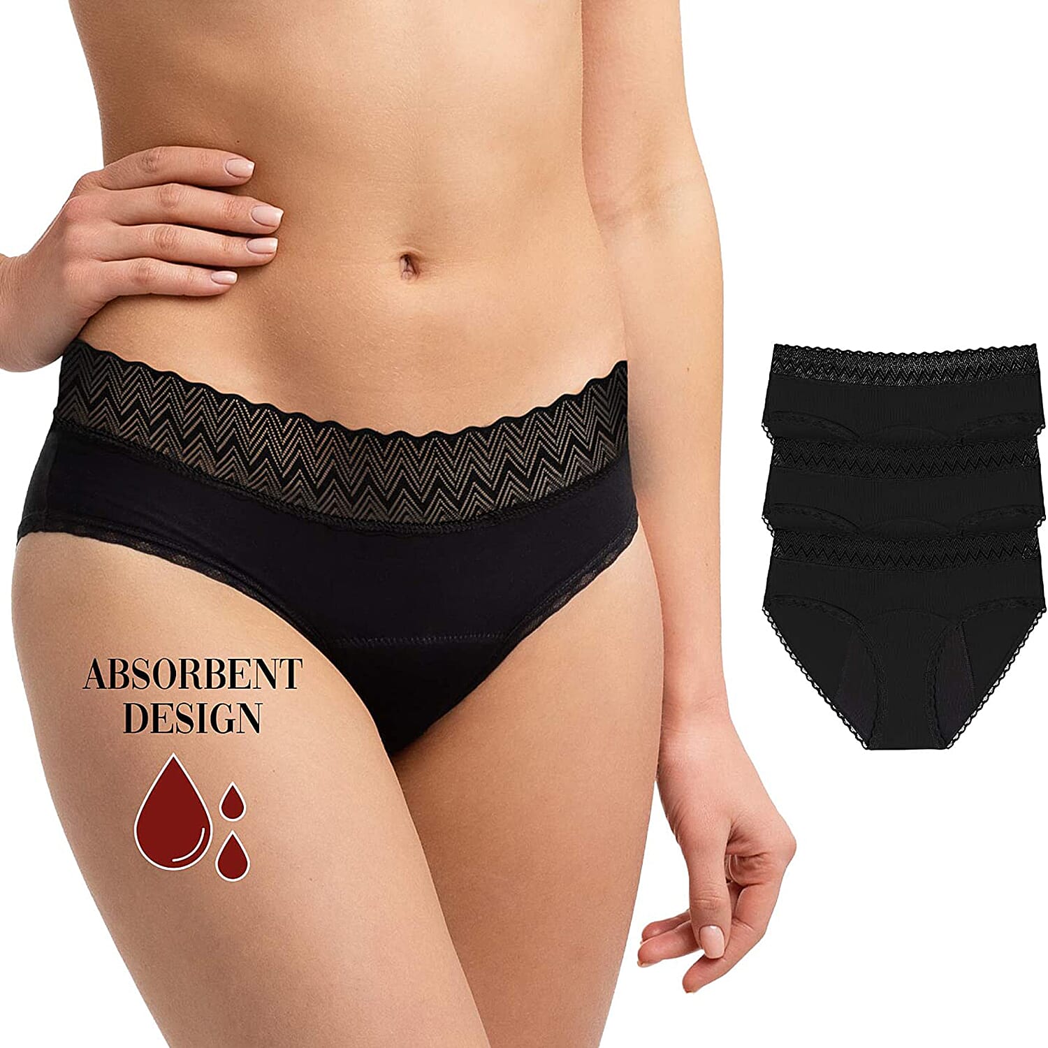 Pack of 3 - Organic Cotton Menstrual Panties (Size S,8-10) - Black