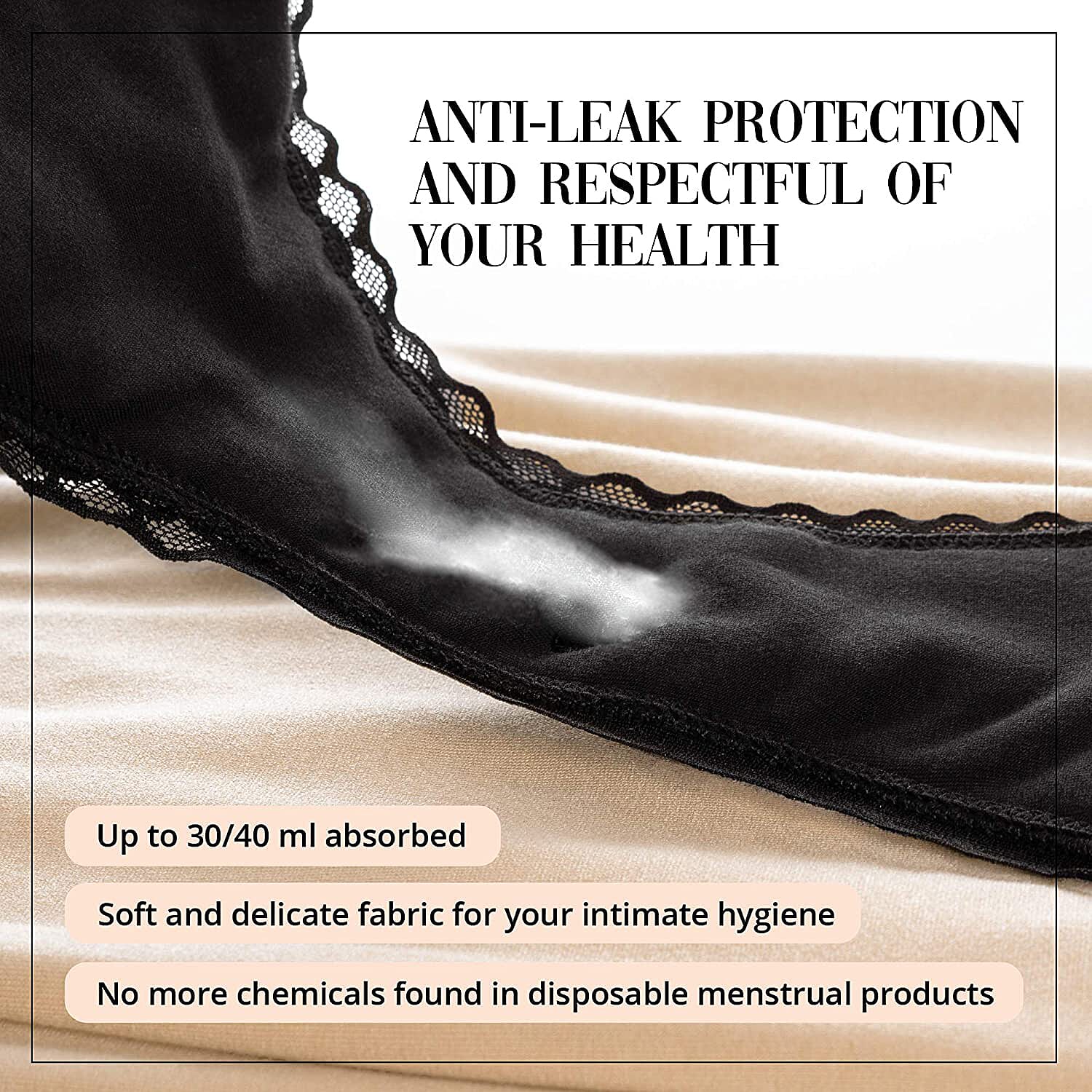 Pack of 3 - Organic Cotton Menstrual Panties (Size S,8-10) - Black