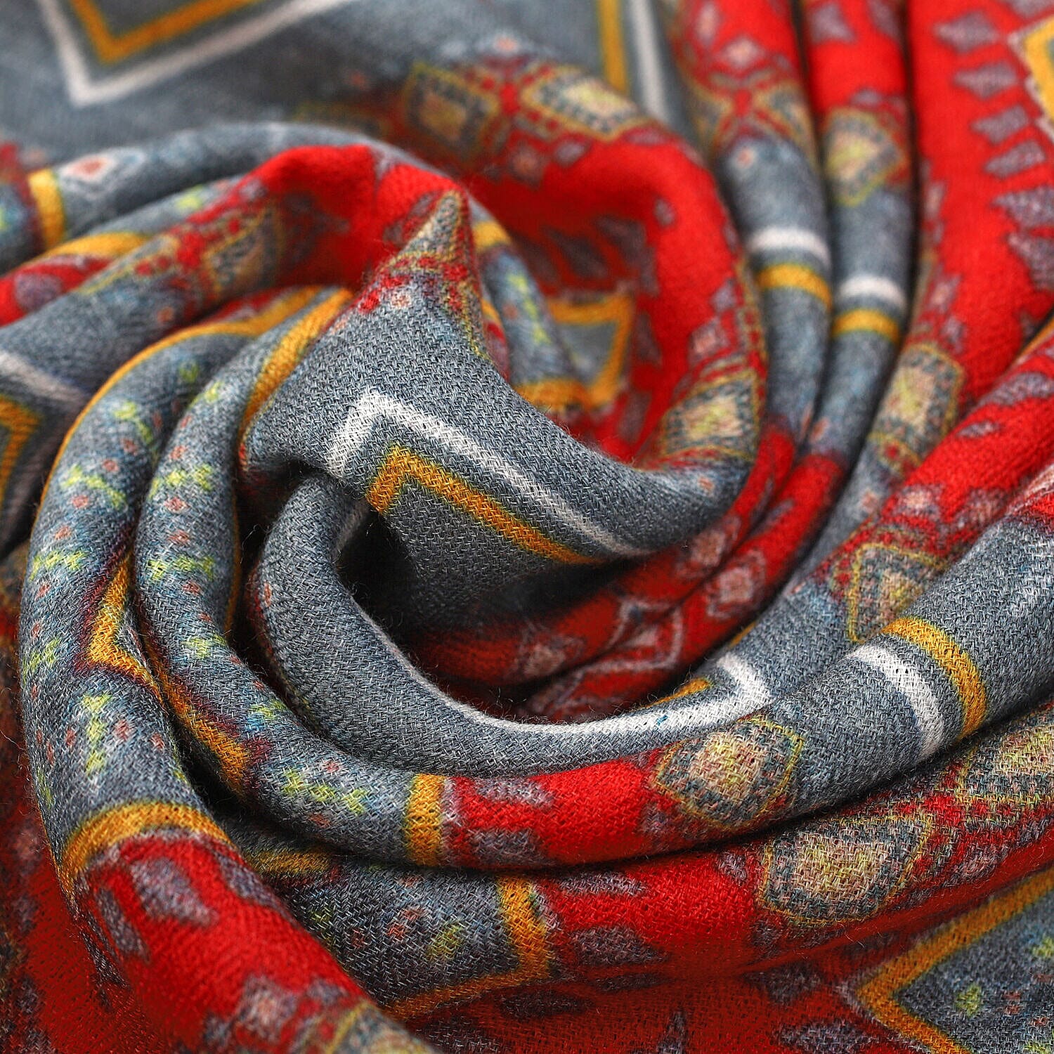 Designer Closeout Deal - 100% Cashmere Wool Digital Scarf (Size 190x70 Cm) - Grey and Red