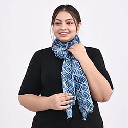 La Marey Cashmere Wool Digital Scarf - Navy Blue & Crimson