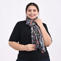 La Marey Cashmere Wool Digital Scarf - Navy Blue & Crimson