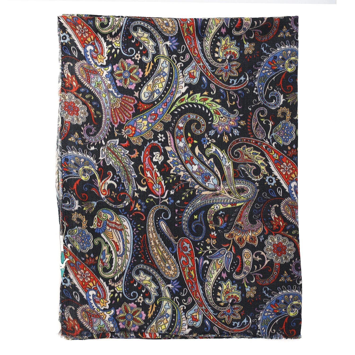 Designer Closeout - 100% Cashmere Wool Paisley Scarf (Size 190x70 Cm) - Black and Multi