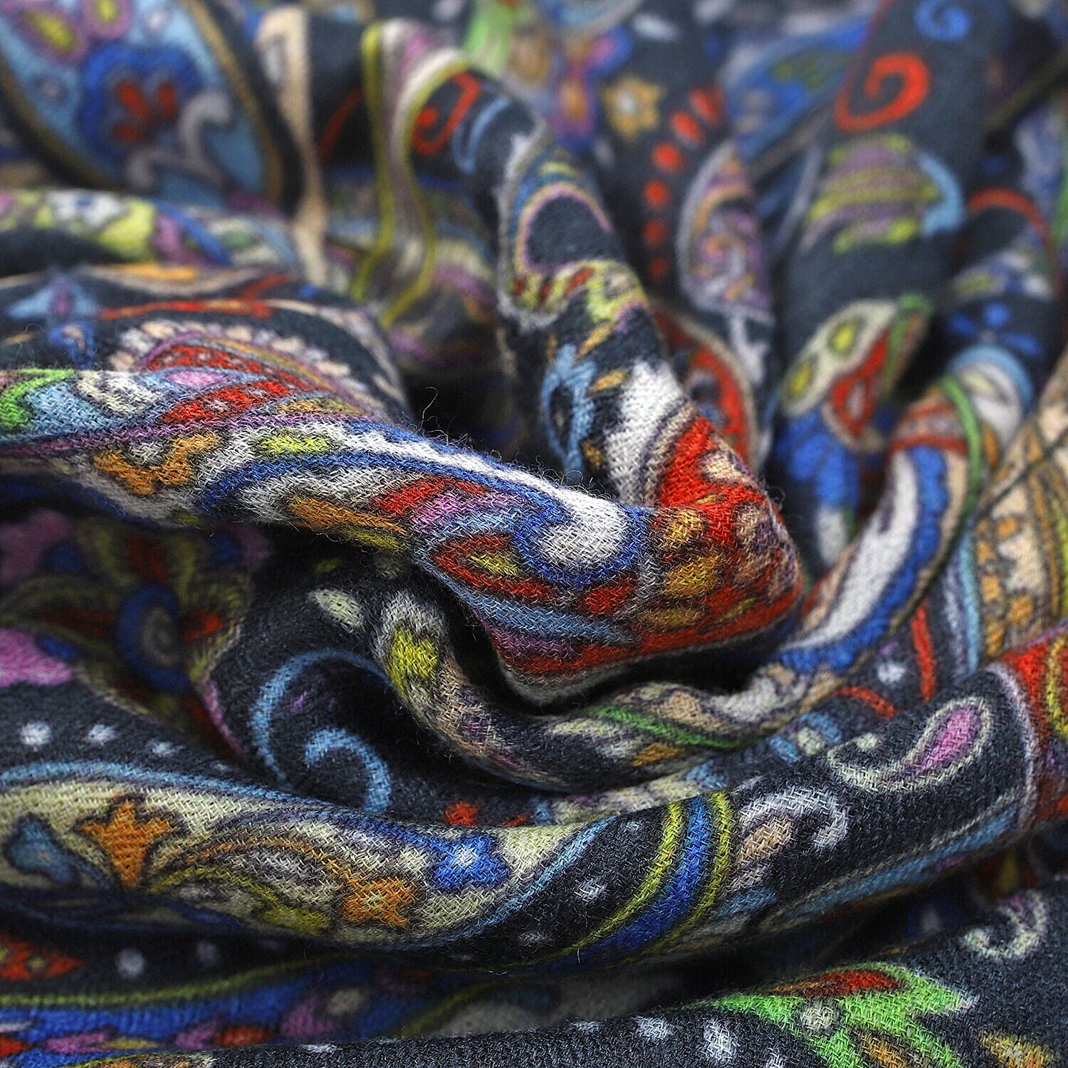 Designer Closeout - 100% Cashmere Wool Paisley Scarf (Size 190x70 Cm) - Black and Multi