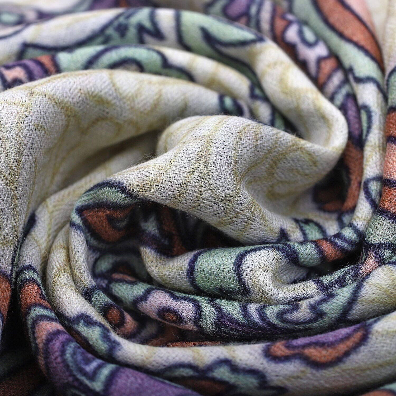 Designer Closeout - 100% Cashmere Wool Paisley Scarf (Size 190x70 Cm) - Light Yellow with Multi