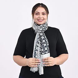 La Marey Cashmere Wool Digital Scarf - Navy Blue & Crimson