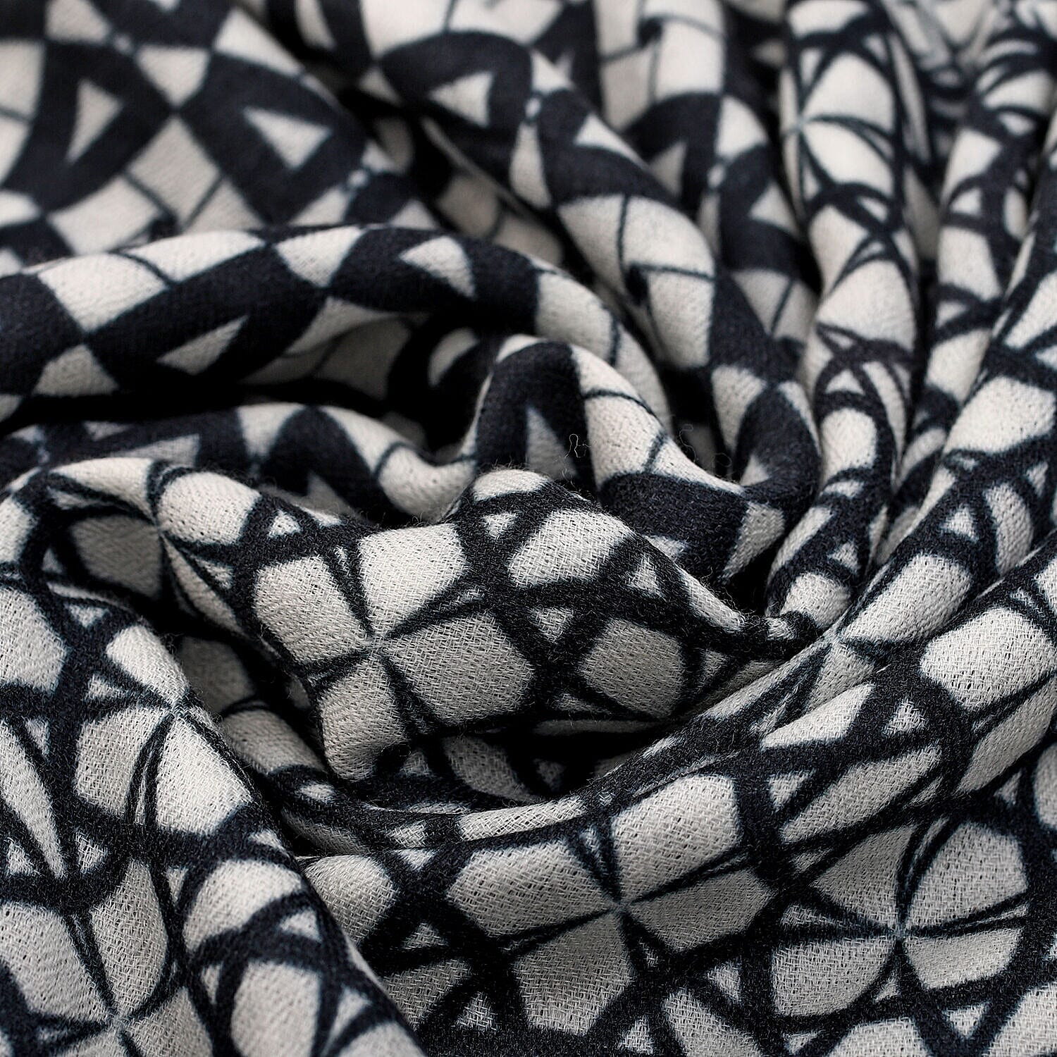 Designer Closeout - 100% Cashmere Wool Geo Pattern Scarf (Size 190x70 Cm) - Off White