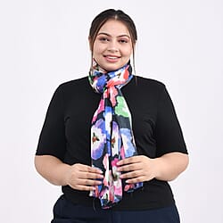 La Marey Cashmere Wool Digital Scarf - Navy Blue & Crimson