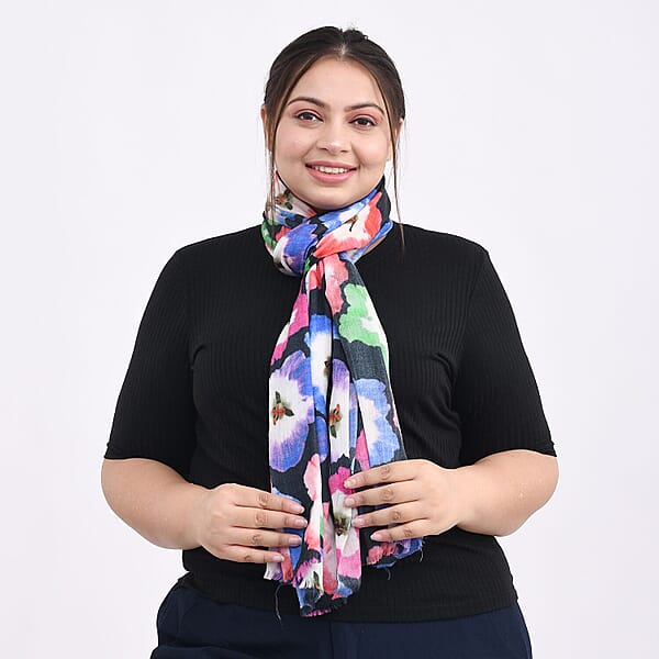 Designer Closeout 100 Cashmere Wool Bold Floral Pattern Scarf (Size