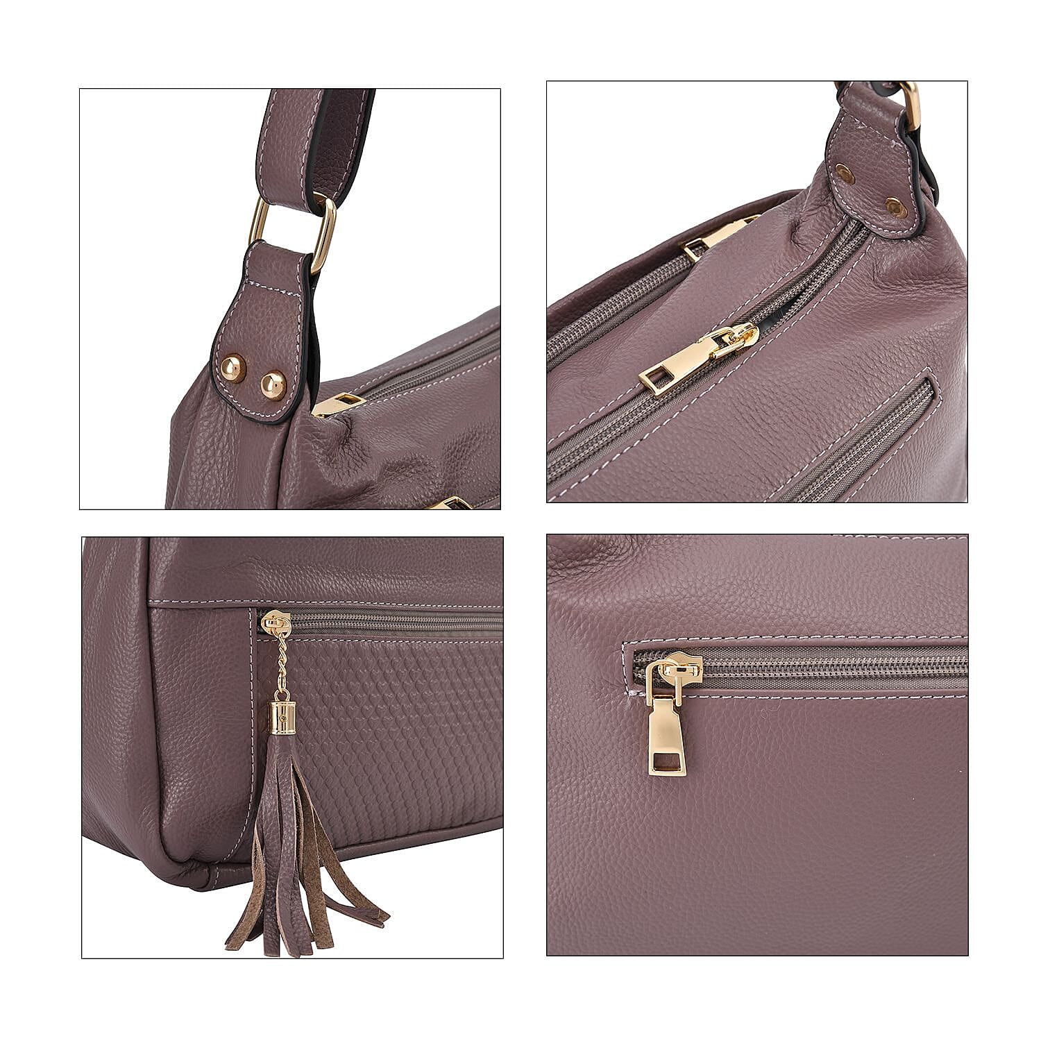 Genuine Leather Solid Crossbody Bag with Shoulder Strap - Purple