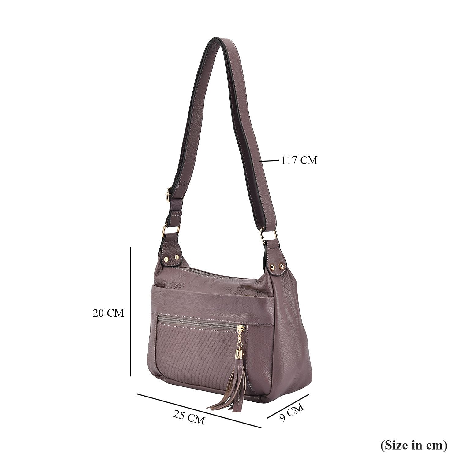 Genuine Leather Solid Crossbody Bag with Shoulder Strap - Purple