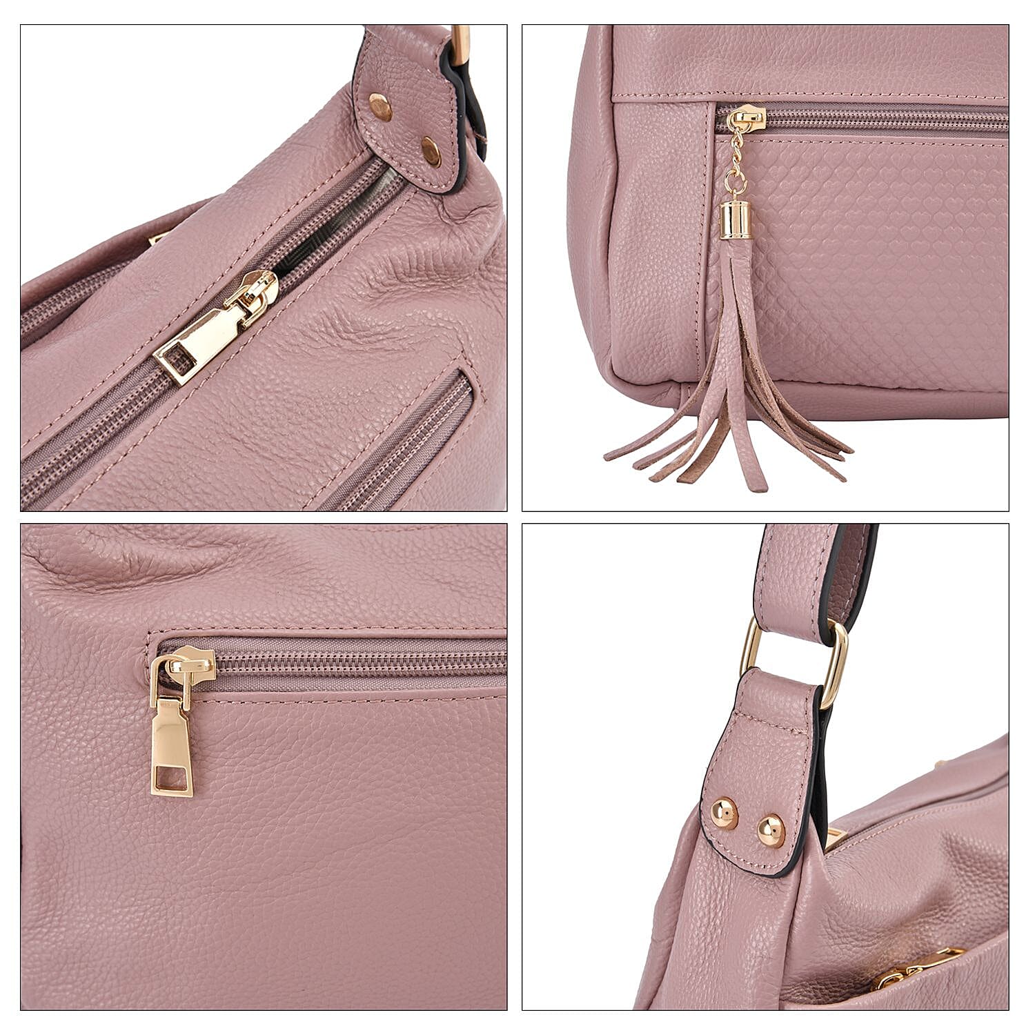 Genuine Leather Solid Crossbody Bag with Shoulder Strap - Pink