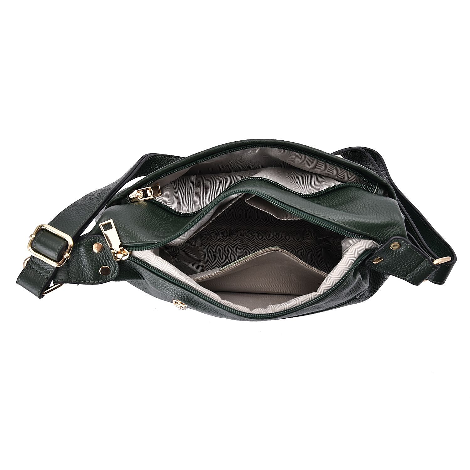 Genuine Leather Solid Crossbody Bag with Shoulder Strap - Dark Green