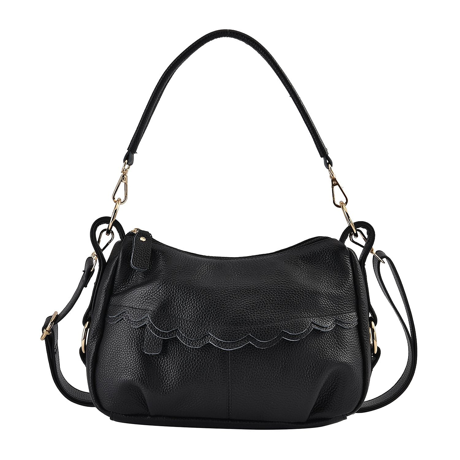  Leather Solid Crossbody Bag (Size 29x9x20 cm) - Black & Black