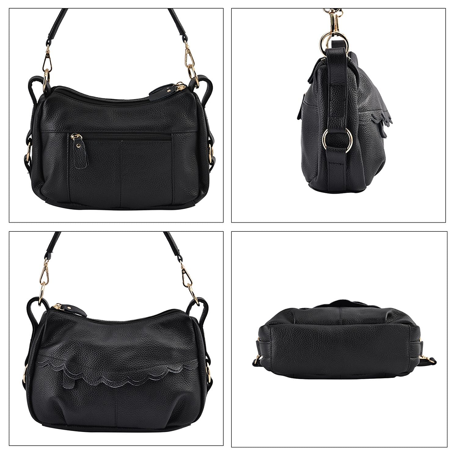  Leather Solid Crossbody Bag (Size 29x9x20 cm) - Black & Black