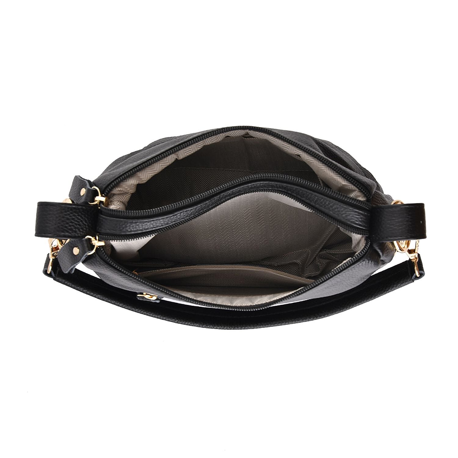  Leather Solid Crossbody Bag (Size 29x9x20 cm) - Black & Black
