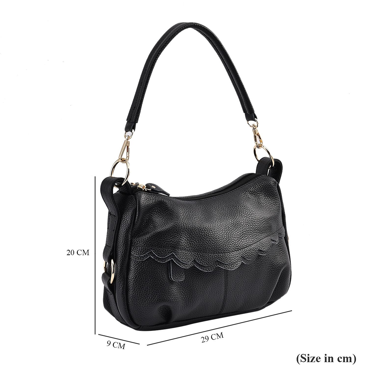  Leather Solid Crossbody Bag (Size 29x9x20 cm) - Black & Black