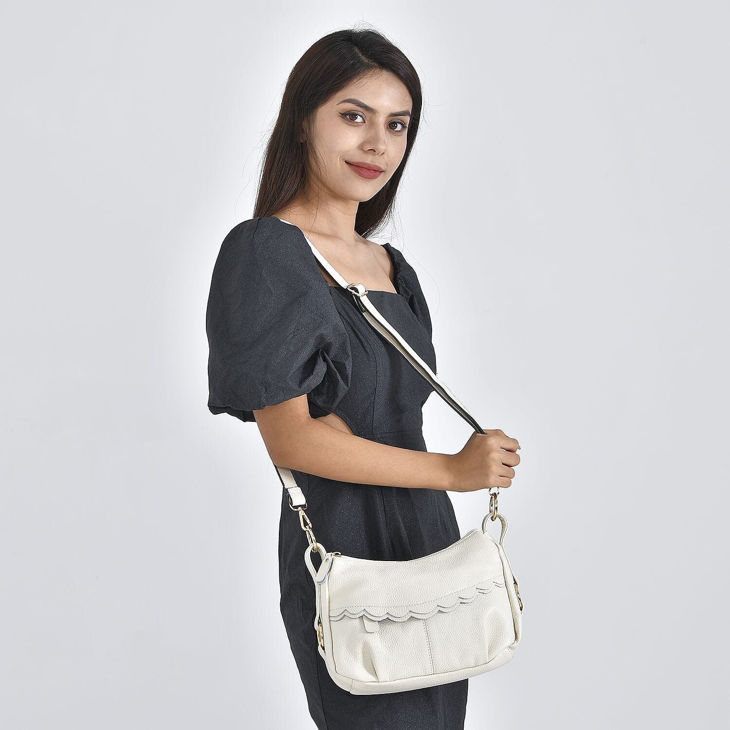 Close Out Deal - Genuine Leather Solid Crossbody Bag (Size 29x20x9 cm) - Off White