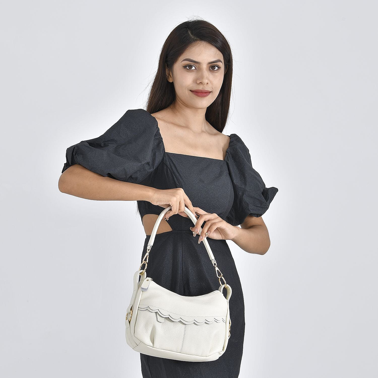Close Out Deal - Genuine Leather Solid Crossbody Bag (Size 29x20x9 cm) - Off White