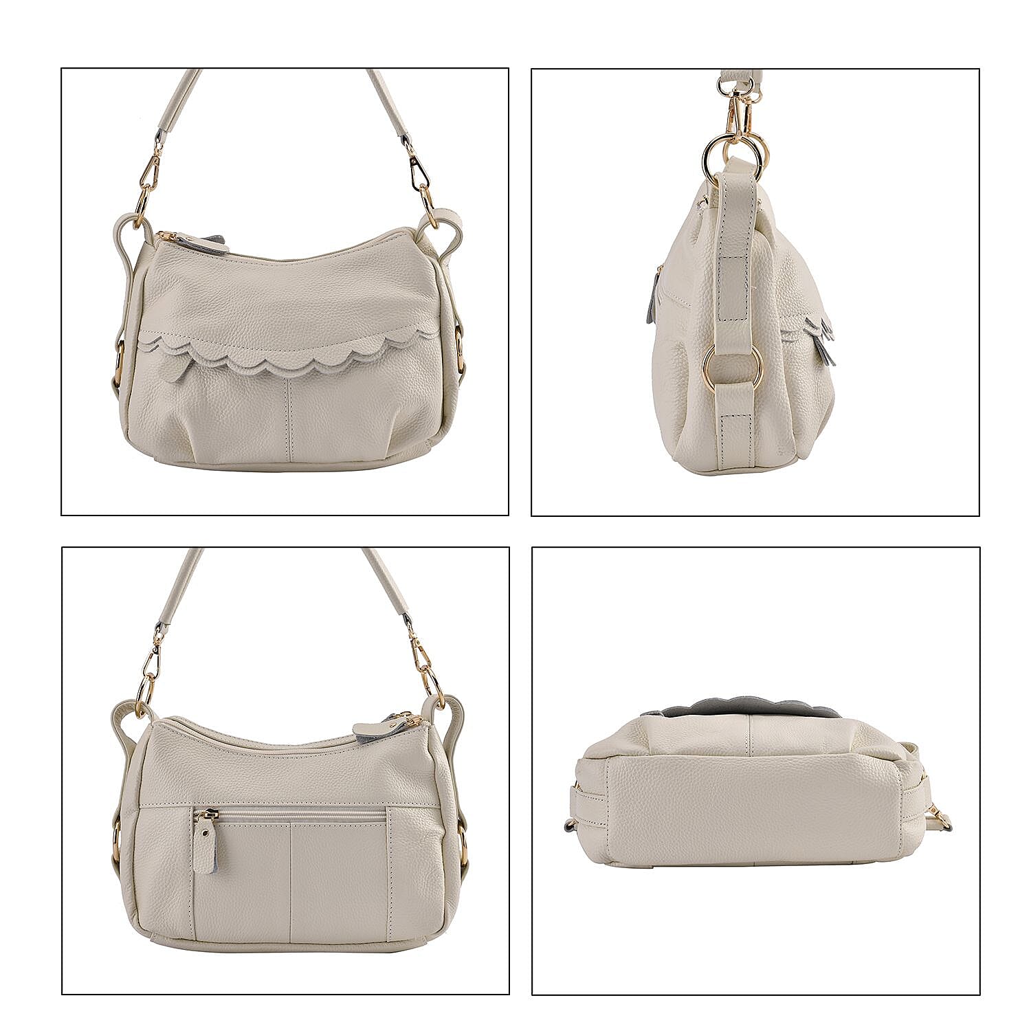 Close Out Deal - Genuine Leather Solid Crossbody Bag (Size 29x20x9 cm) - Off White