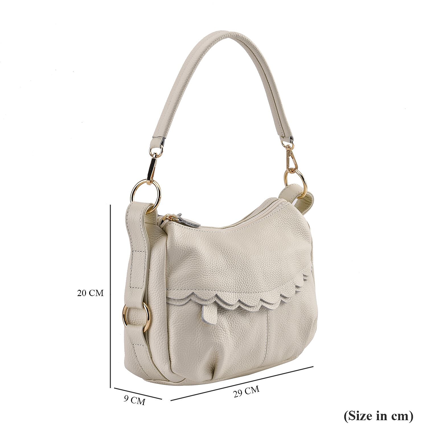 Close Out Deal - Genuine Leather Solid Crossbody Bag (Size 29x20x9 cm) - Off White