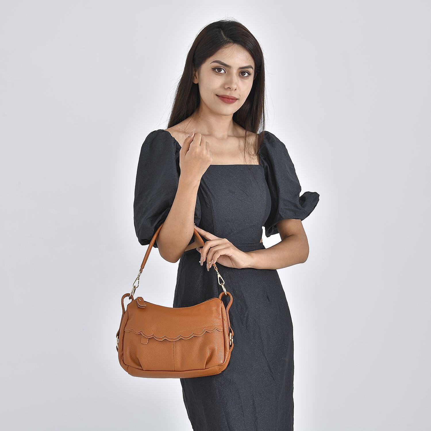 Close Out Deal - Genuine Leather Solid Crossbody Bag (Size 29x20x9 cm) - Tan