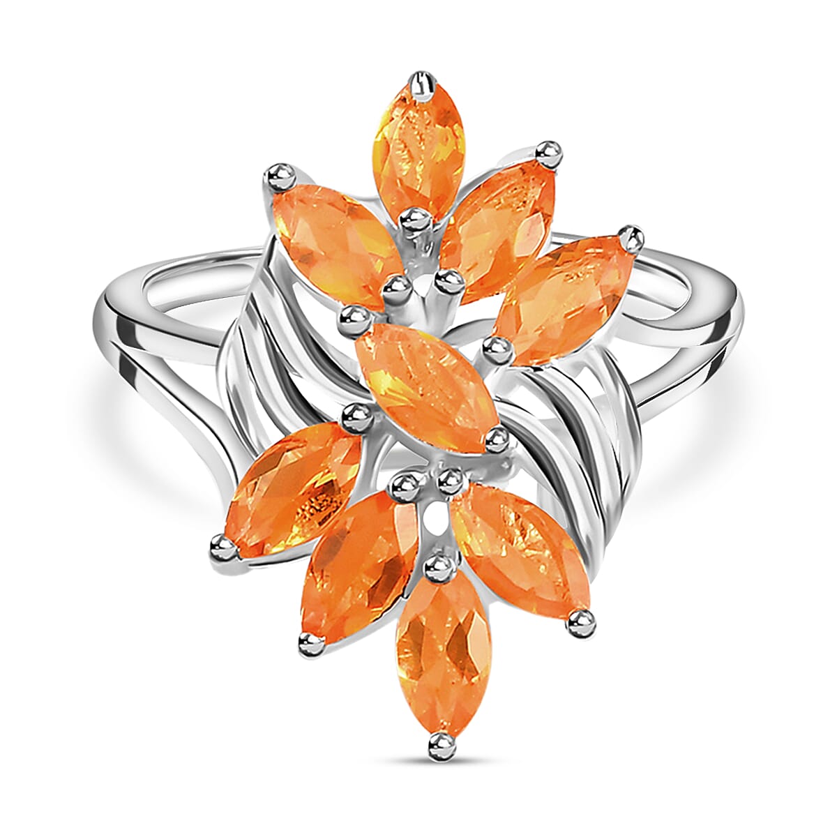 Fire Opal Cluster Ring in Sterling Silver