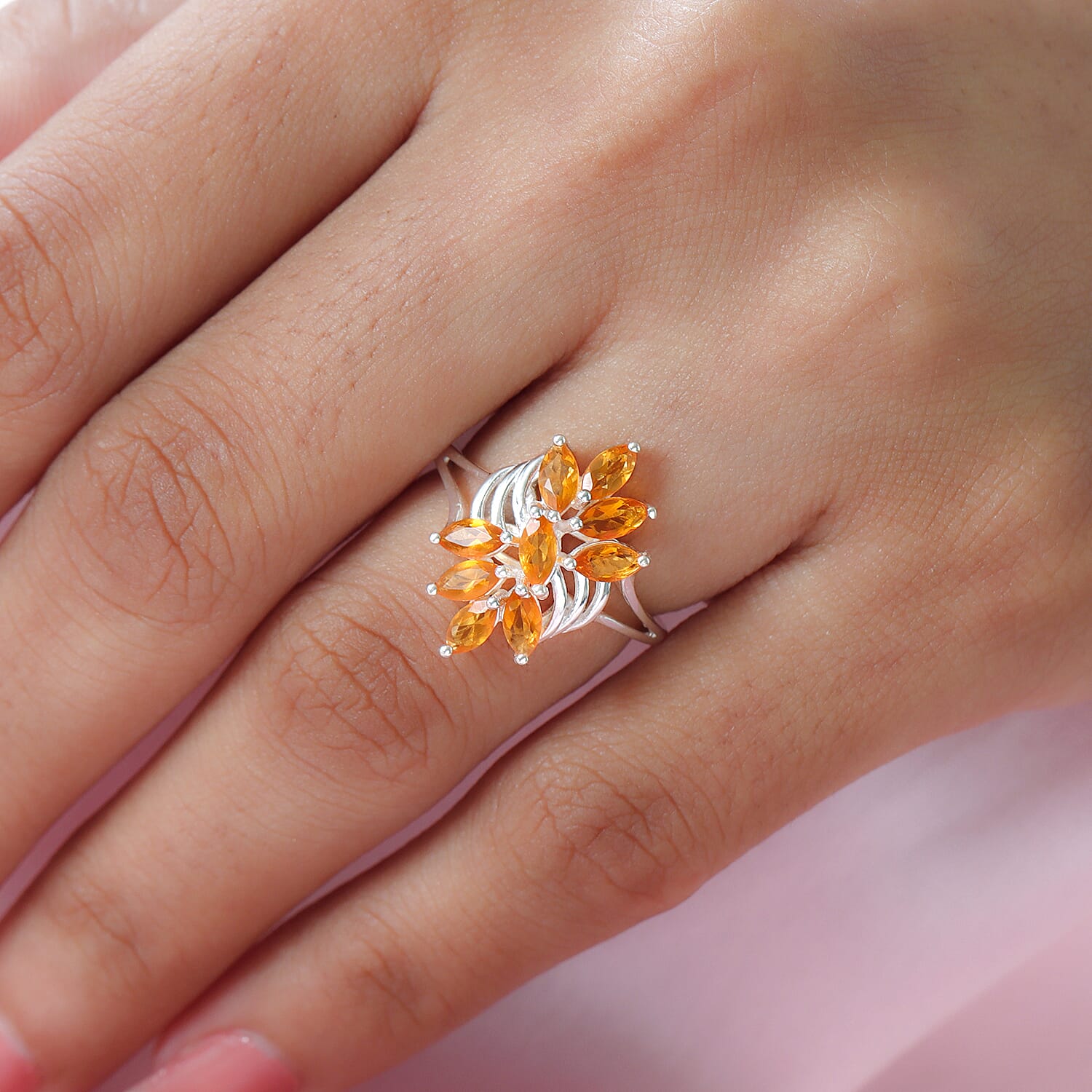 Fire Opal Cluster Ring in Sterling Silver