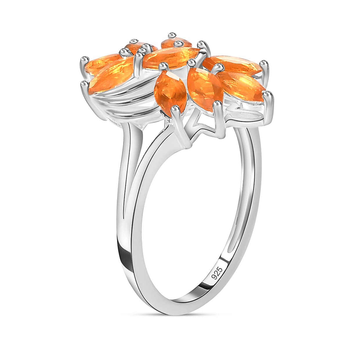 Fire Opal Cluster Ring in Sterling Silver