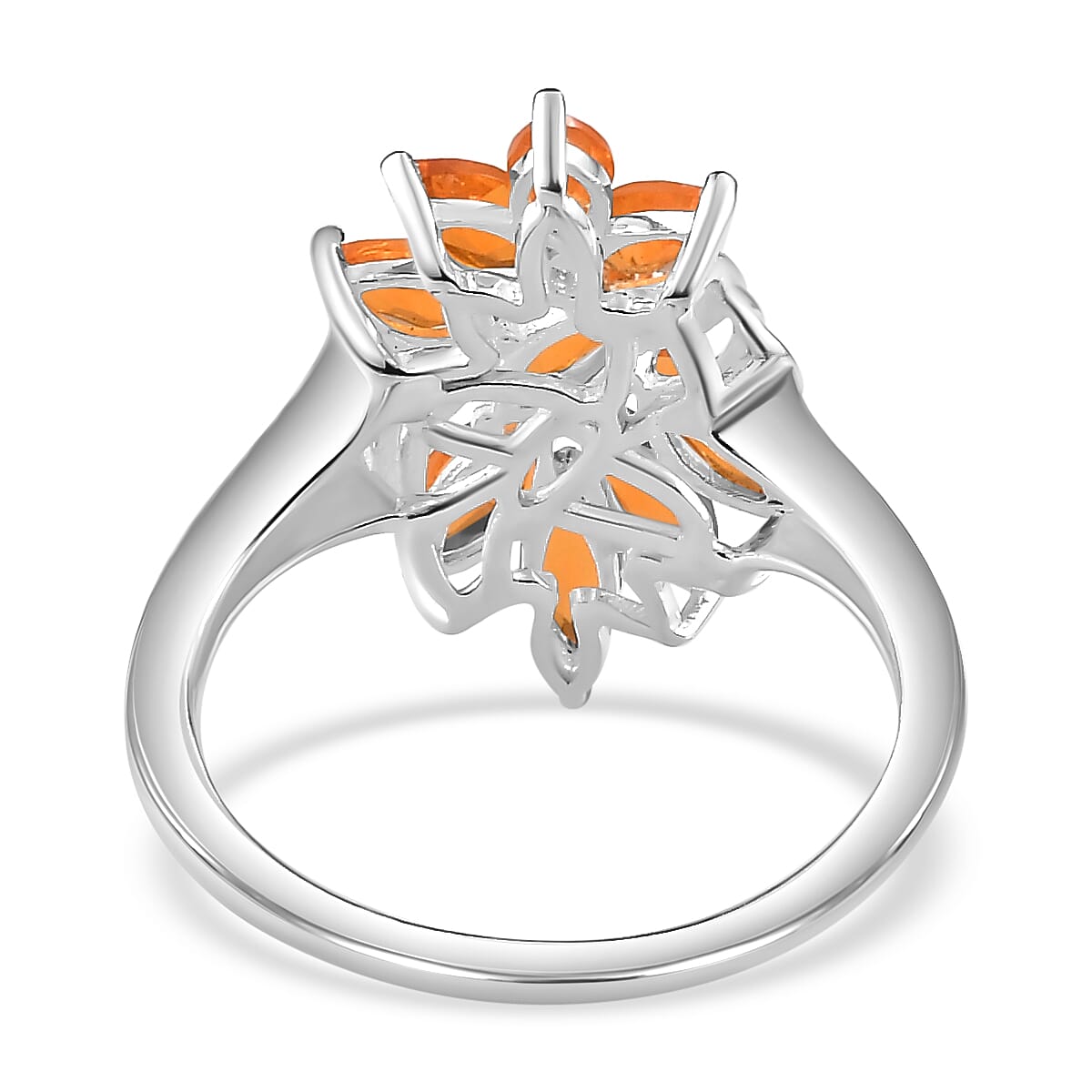 Fire Opal Cluster Ring in Sterling Silver