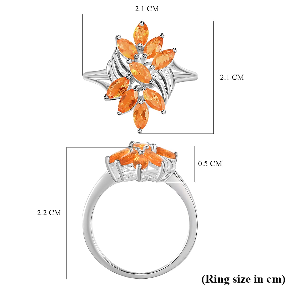 Fire Opal Cluster Ring in Sterling Silver