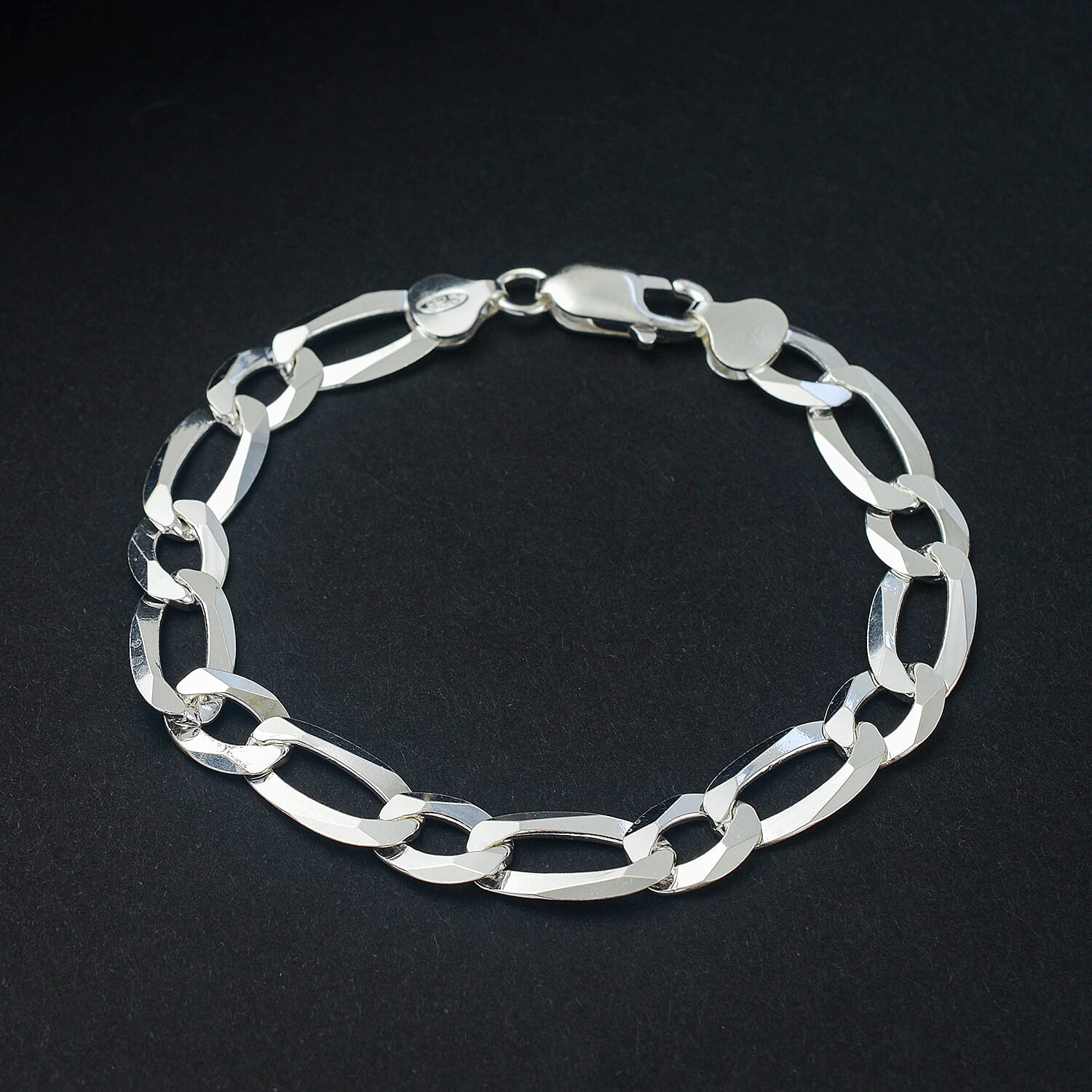Vicenza Closeout - Italian Made Sterling Silver Figaro Bracelet (Size - 7.5), Silver Wt. 11.44 Gms