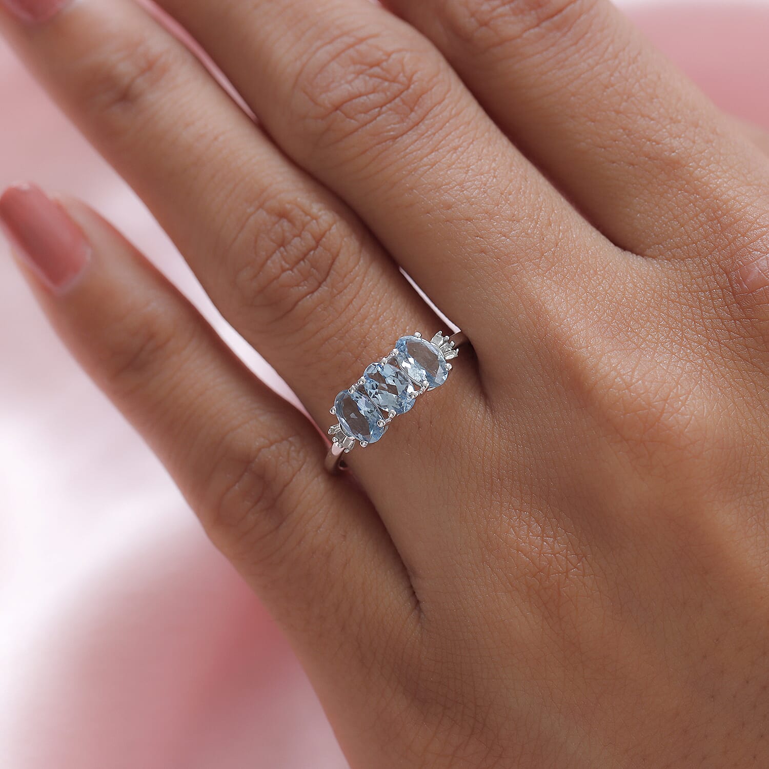 9K White Gold Santamaria Aquamarine and Diamond Ring 1.22 Ct.