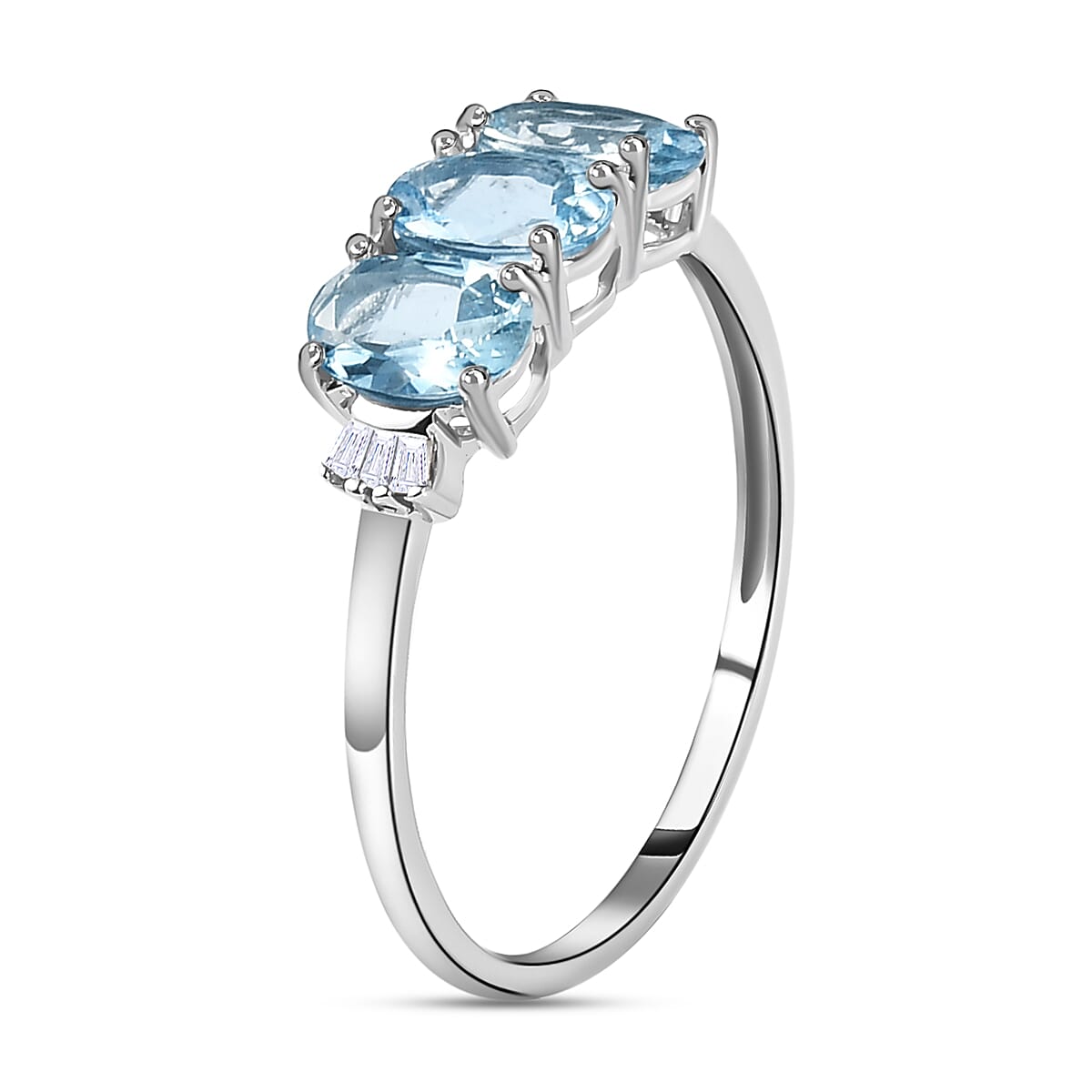 9K White Gold Santamaria Aquamarine and Diamond Ring 1.22 Ct.
