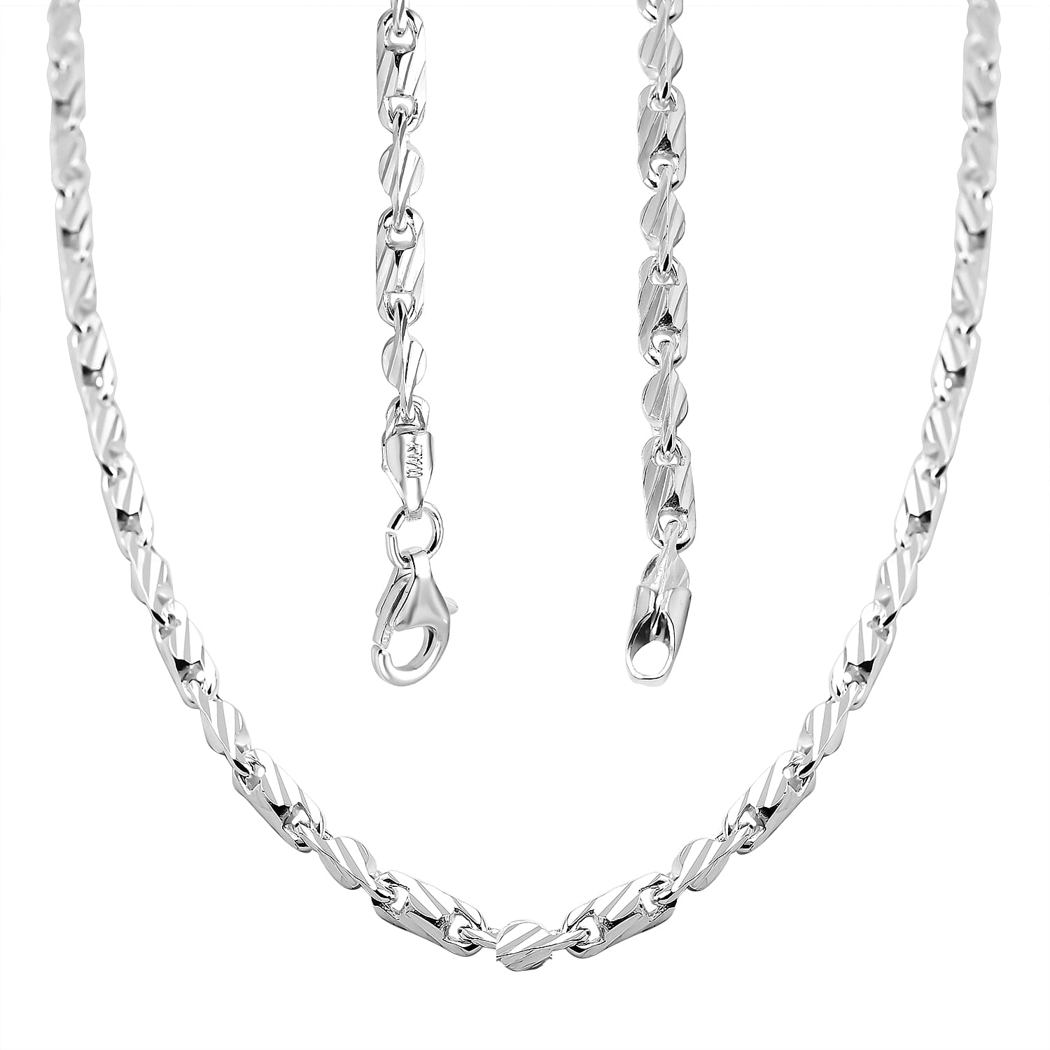 Italian Made Sterling Silver Diamond Cut Necklace (Size - 18)
