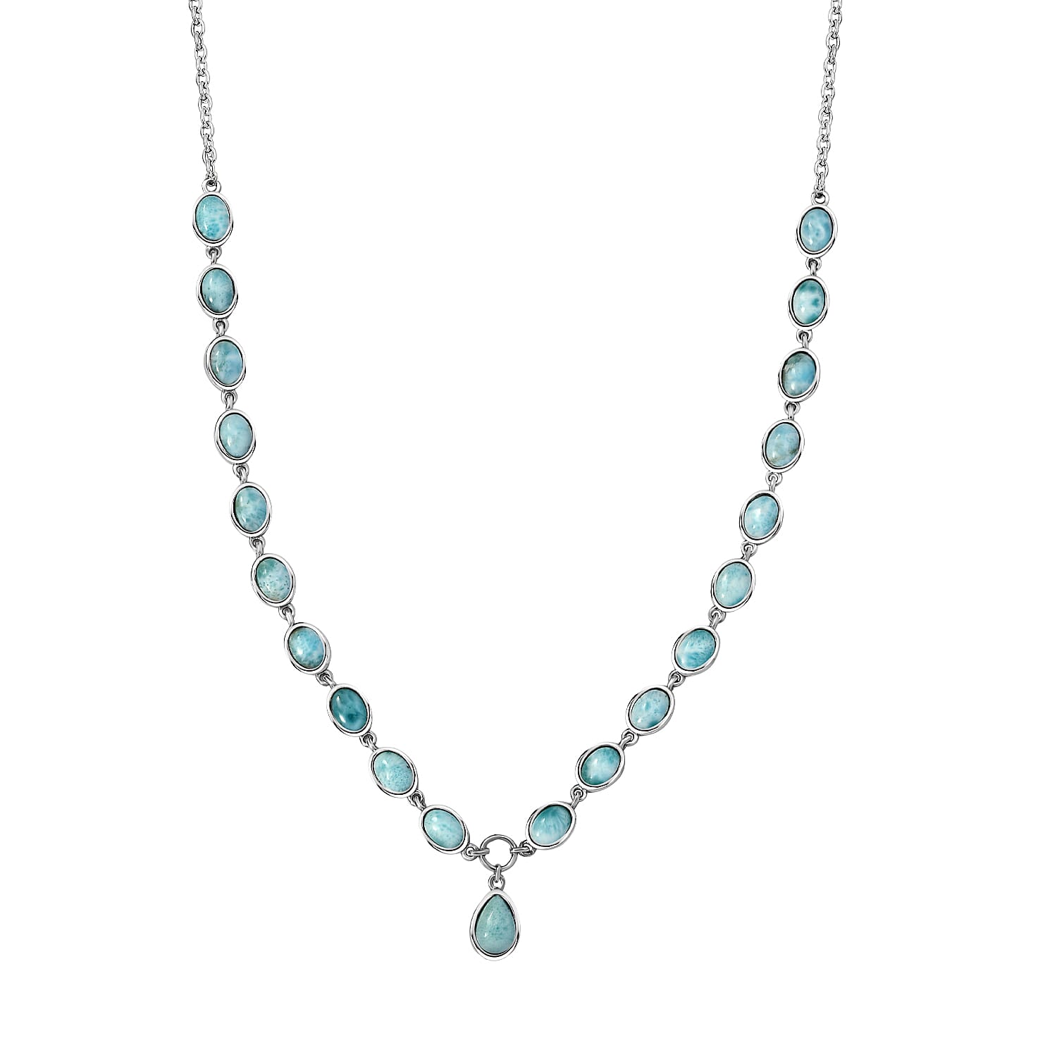 Larimar Necklace (Size 18-2 Inch Ext.) in Platinum Overlay Sterling Silver 20.44 Ct, Silver Wt. 11.50 Gms