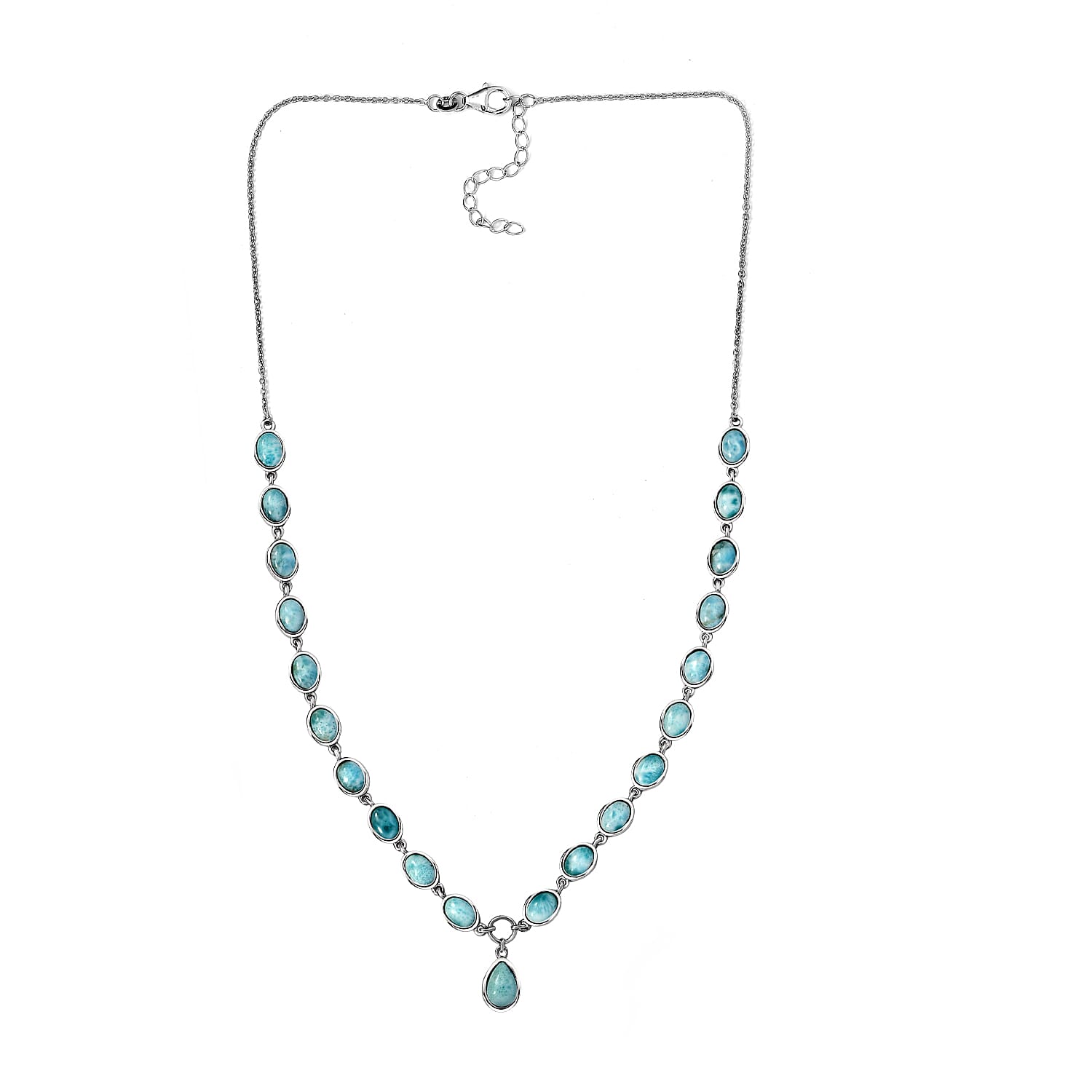 Larimar Necklace (Size 18-2 Inch Ext.) in Platinum Overlay Sterling Silver 20.44 Ct, Silver Wt. 11.50 Gms