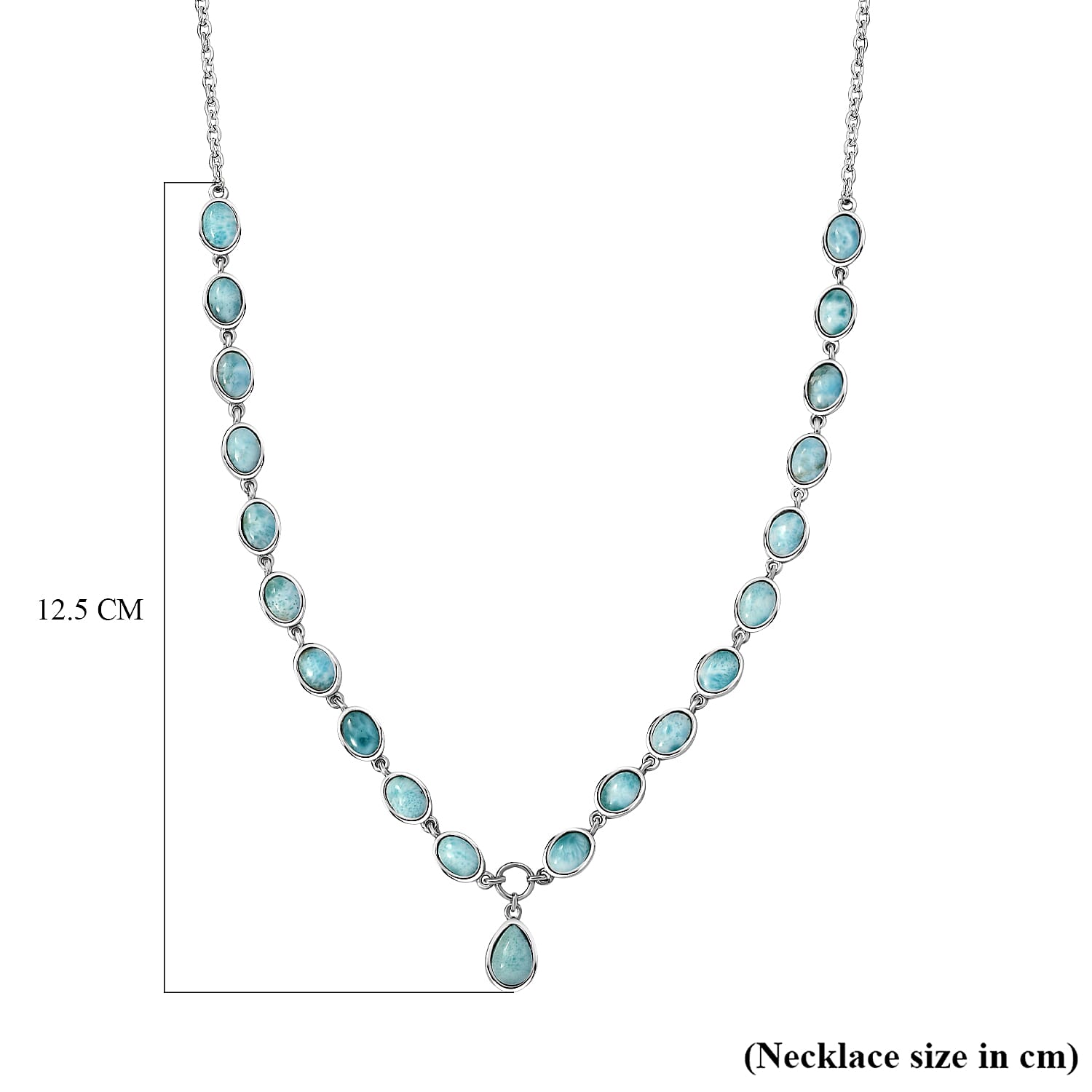 Larimar Necklace (Size 18-2 Inch Ext.) in Platinum Overlay Sterling Silver 20.44 Ct, Silver Wt. 11.50 Gms