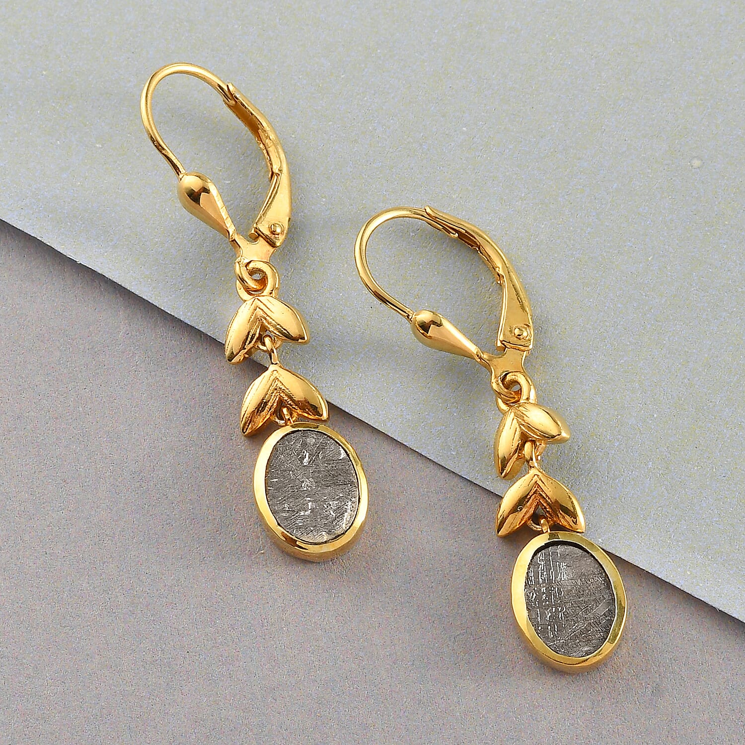 Meteorite Dangle Earrings in 14K Gold Overlay Sterling Silver 7.24 Ct.