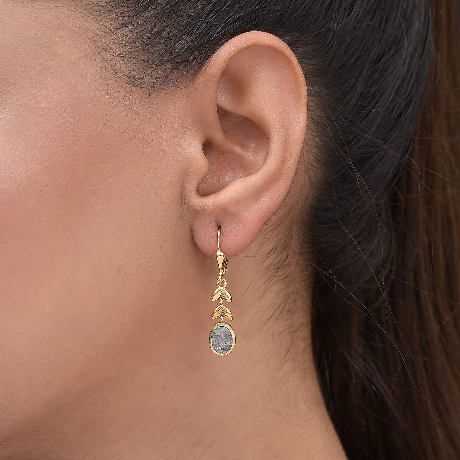 Meteorite Dangle Earrings in 14K Gold Overlay Sterling Silver 7.24 Ct.